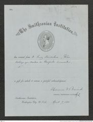 Nachlass Franz Steindachner, Bestätigung von Spencer F. Baird an Franz Steindachner (07.04.1881), Inv.Nr. 20.03, Seite 1